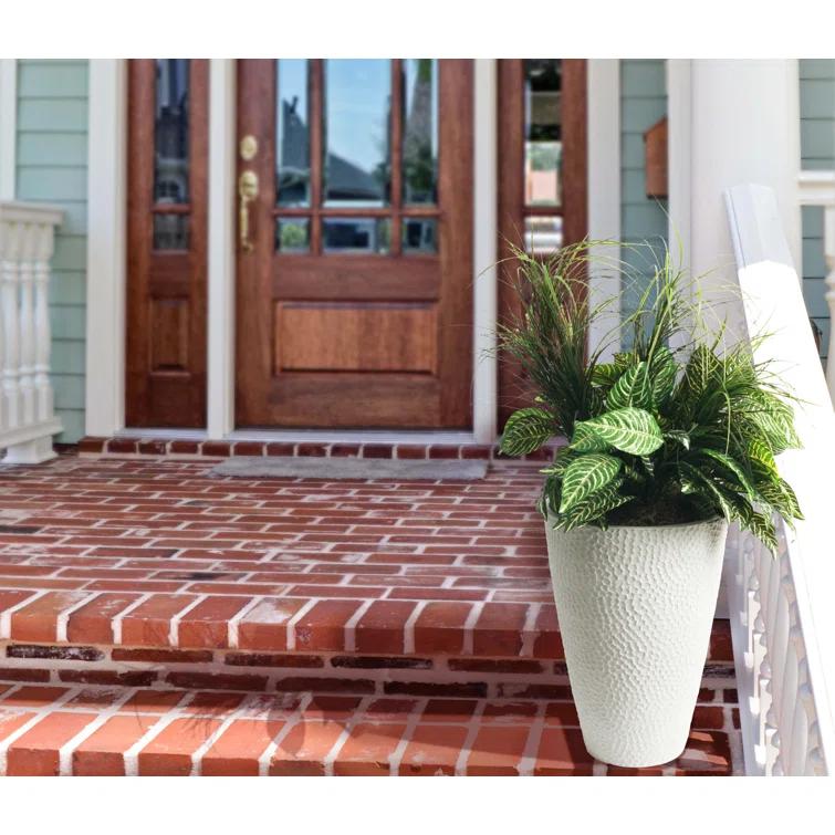 Algreen Valencia Planter, Hammered Texture Planter, 15-In. by 20-In. Height, Weathered White