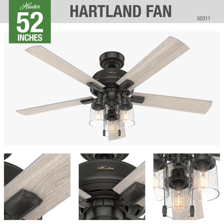52" Hartland 5 - Blade Standard Ceiling Fan with Pull Chain and Light Kit Included