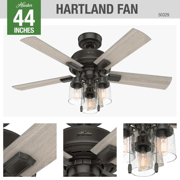 Hunter Fan 44" Hartland 5 - Blade Modern Farmhouse Indoor Ceiling Fan with Lights and Pull Chains & Reviews | Wayfair