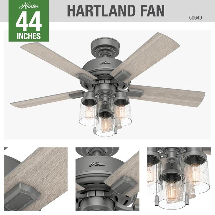 Hunter Fan 44" Hartland 5 - Blade Modern Farmhouse Indoor Ceiling Fan with Lights and Pull Chains