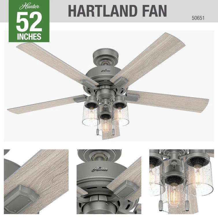 52" Hartland 5 - Blade Standard Ceiling Fan with Pull Chain and Light Kit Included