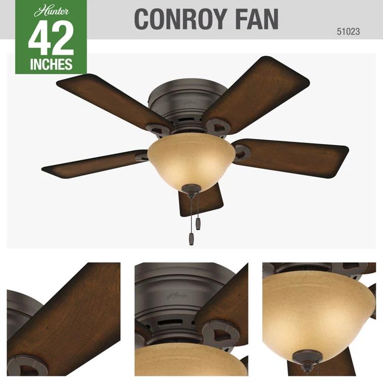 42'' Conroy 5 - Blade Flush Mount Ceiling Fan with Pull Chain and Light Kit Included