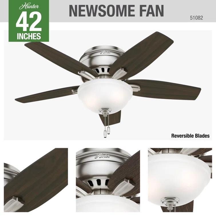 Newsome 42" 5 - Blade Traditional Flush Mount Indoor Ceiling Fan with Lights and Pull Chains