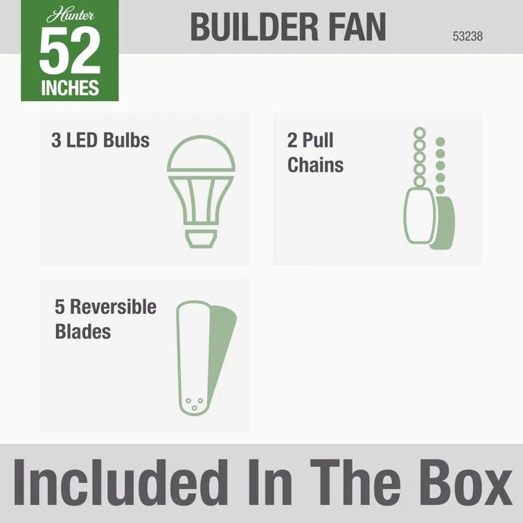 Hunter Fan Builder Plus 52" 5 - Blade Standard Ceiling Fan with Pull Chain and Light Kit Included