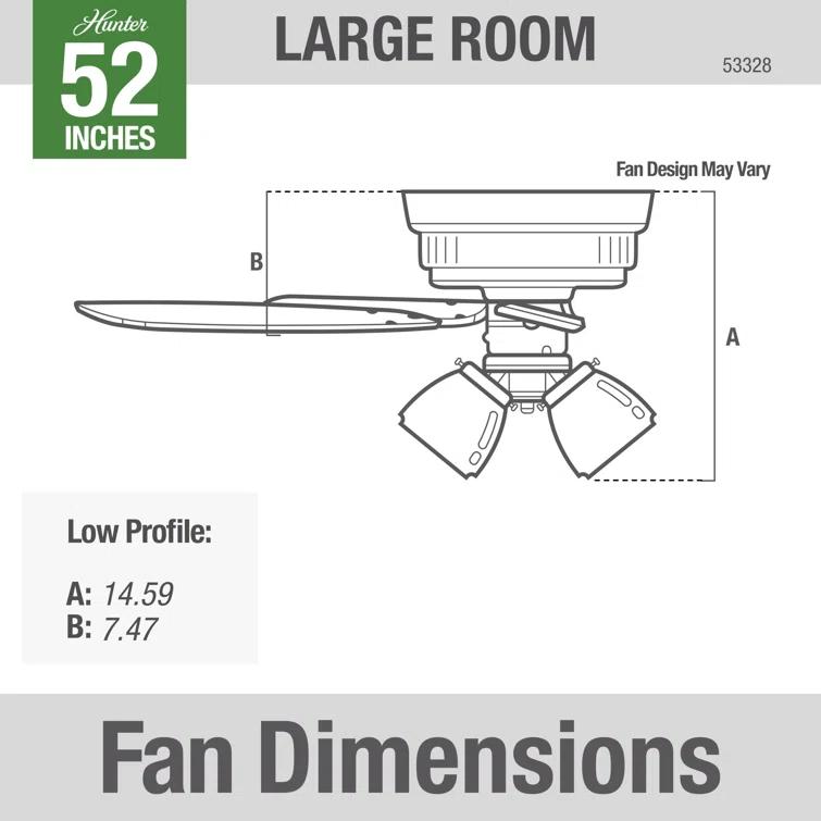 Builder Low Profile 52" 5 - Blade Flush Mount Ceiling Fan with Lights and Pull Chains