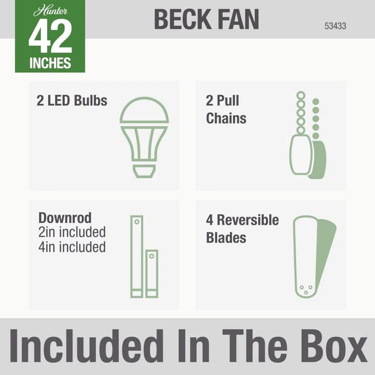 Hunter Fan 42" Beck 4 - Blade Standard Ceiling Fan with Pull Chain and Light Kit Included