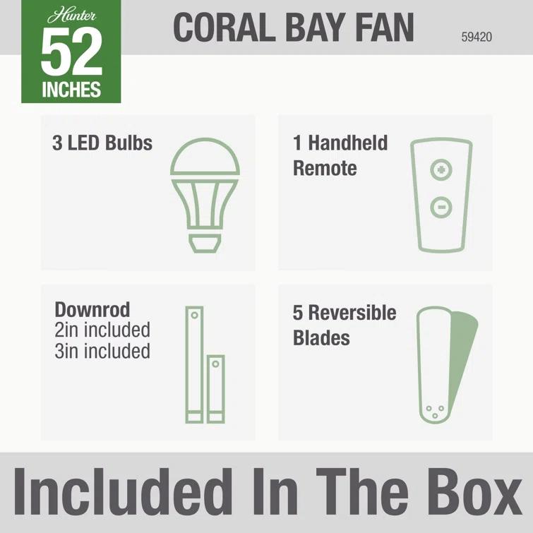 Hunter Fan 52" Coral Bay 5 - Blade Outdoor Standard Ceiling Fan with Remote Control and Light Kit Included