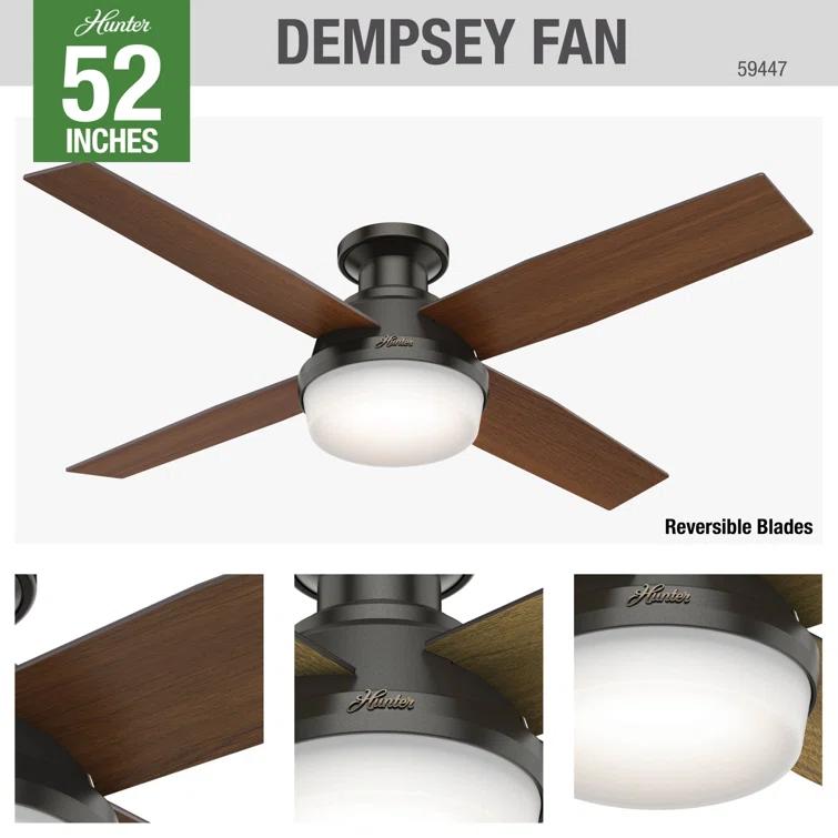 Dempsey 52" 4 - Blade Contemporary Indoor Ceiling Fan with Lights and Remote