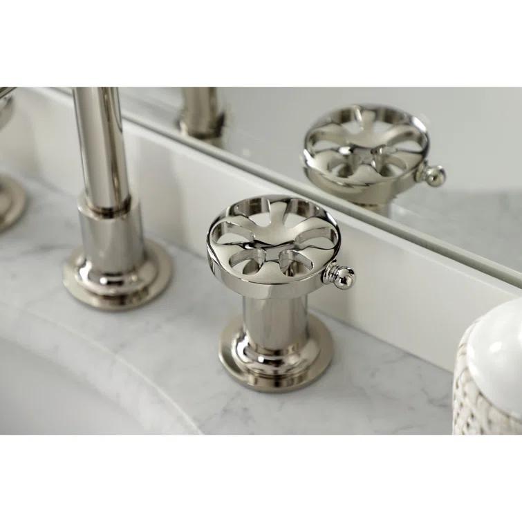 Kingston Brass Belknap Two-Handle 3-Hole Deck Mount Widespread Bathroom Faucet with Push Pop-Up Drain