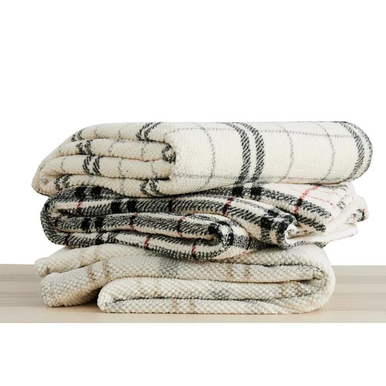 London Fog Popcorn Plaid Plush Throw