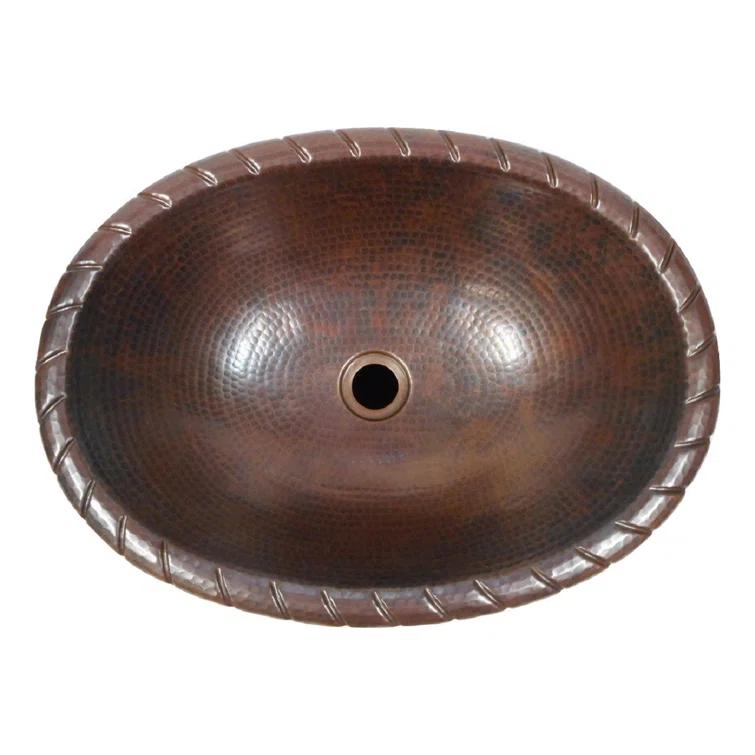 SimplyCopper WF-O-19-ROPE 19" Oval Copper Drop-in Bathroom Sink with Decorative Edging