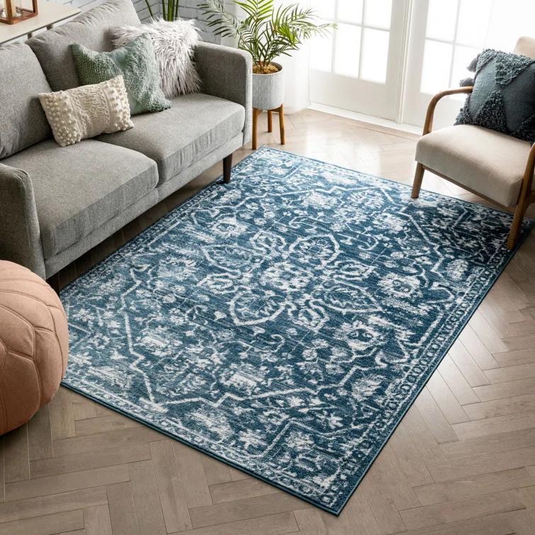 Dazzle Floral Vintage Bohemian Medallion Light Blue Rug