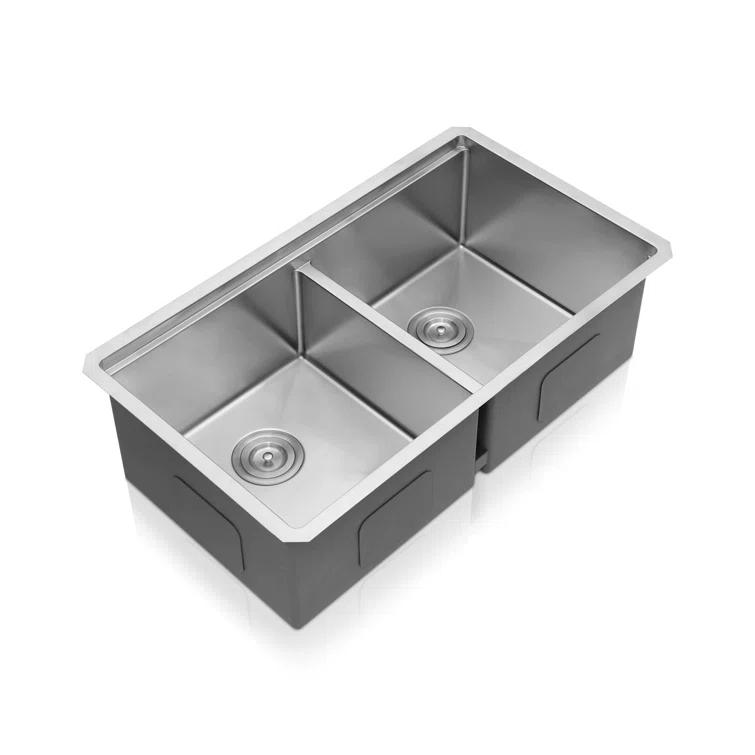 Sinber 33" Undermount Double Bowl Workstation Kitchen Sink with 304 Stainless Steel