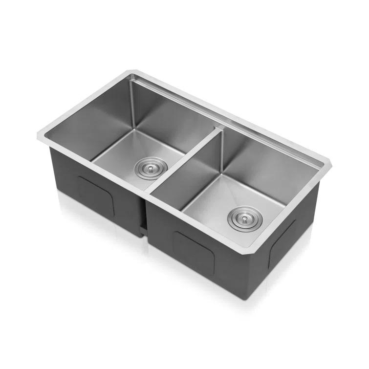 Sinber 33" Undermount Double Bowl Workstation Kitchen Sink with 304 Stainless Steel