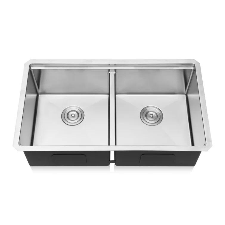 Sinber 33" Undermount Double Bowl Workstation Kitchen Sink with 304 Stainless Steel