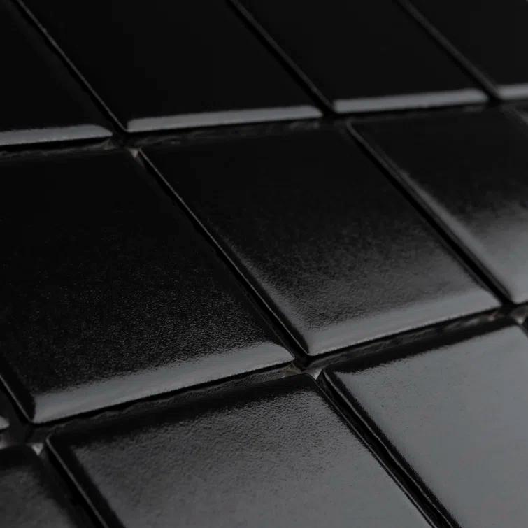 Merola Tile Metro Quad Matte Black 11-3/4" x 11-3/4" Porcelain Mosaic Floor and Wall Tile