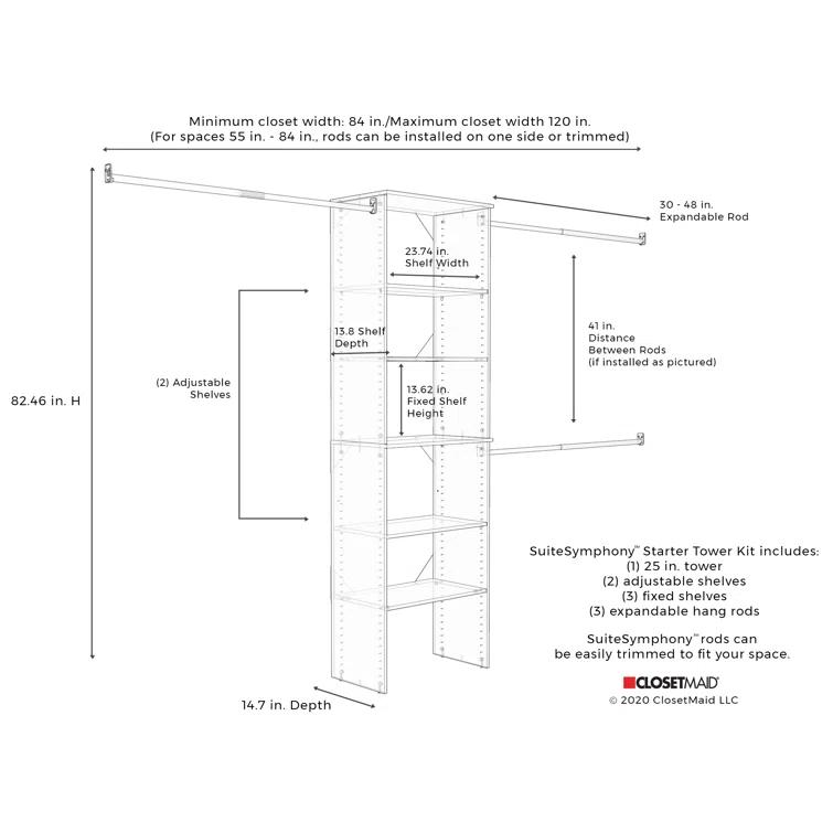 SuiteSymphony 60" W - 120" W Closet System Starter Kit