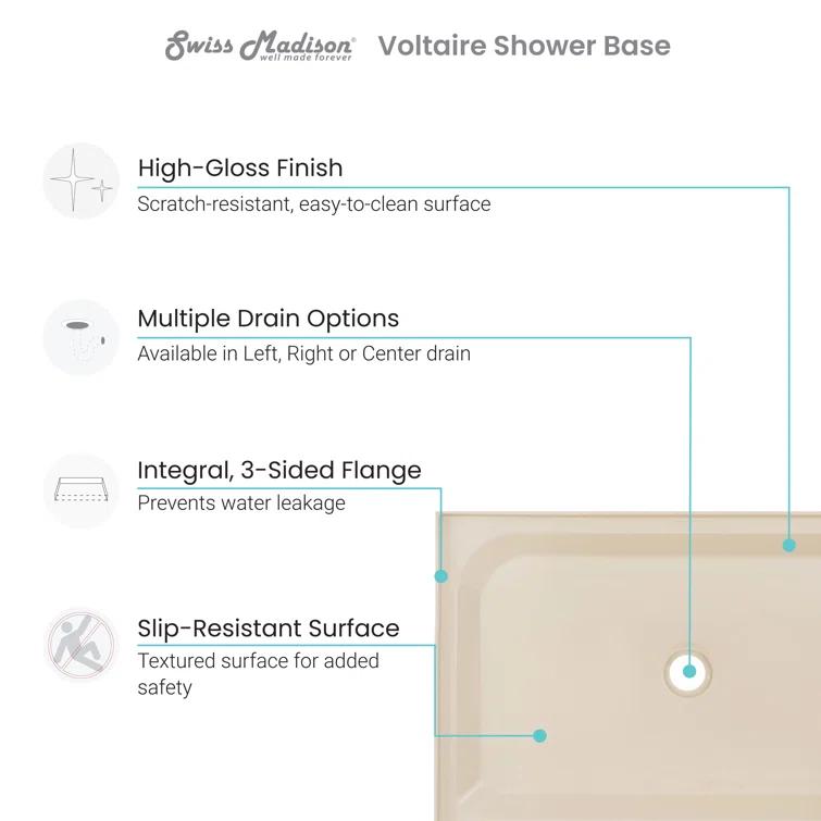 Voltaire 48" x 36" Single-Threshold, Shower Base