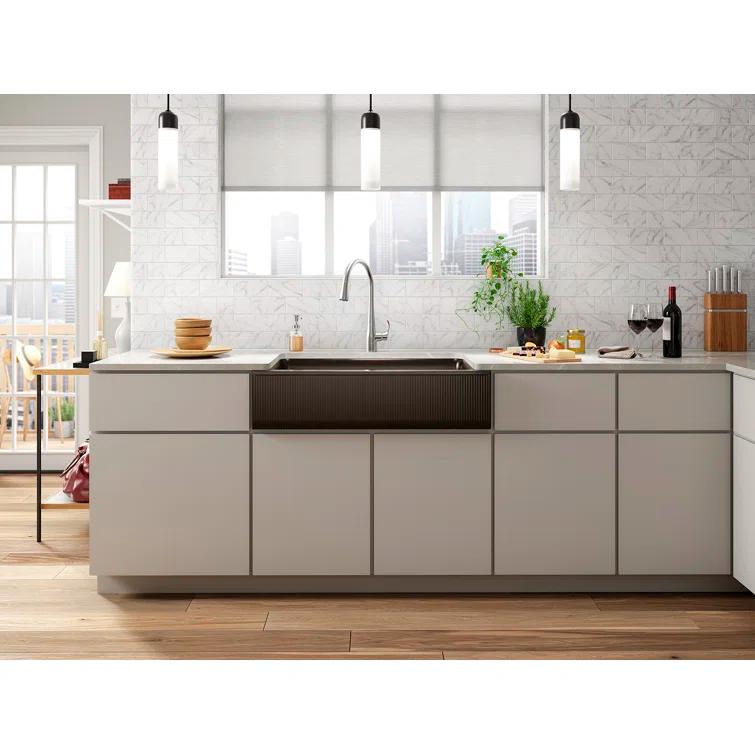 Cairn Undermount Single-Bowl Farmhouse Kitchen Sink with Fluted Design