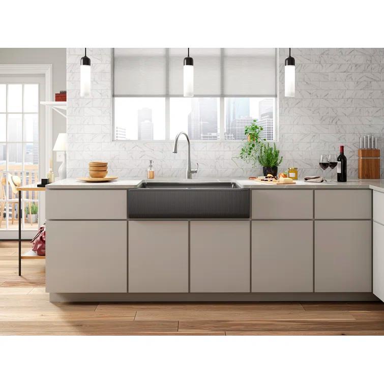 Cairn Undermount Single-Bowl Farmhouse Kitchen Sink with Fluted Design