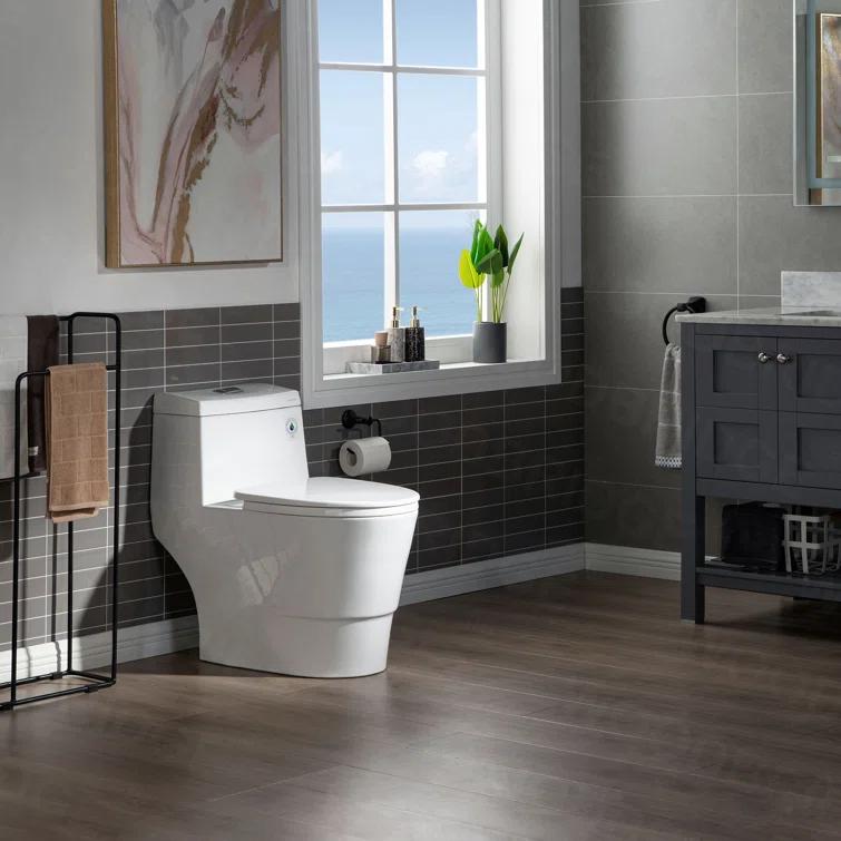 1.28 GPF Elongated ADA Height One Piece Dual-Flush Toilet with Soft-Closing Seat,MAP Flushing 1000G