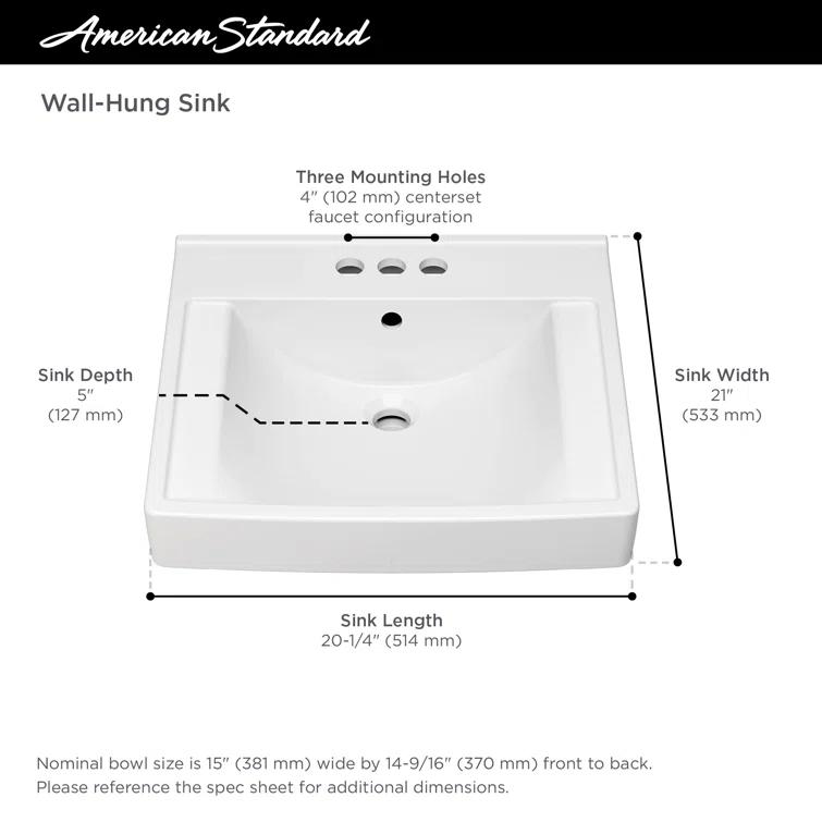 American Standard Decorum 20.25'' White Vitreous China Rectangular Bathroom Sink with Overflow