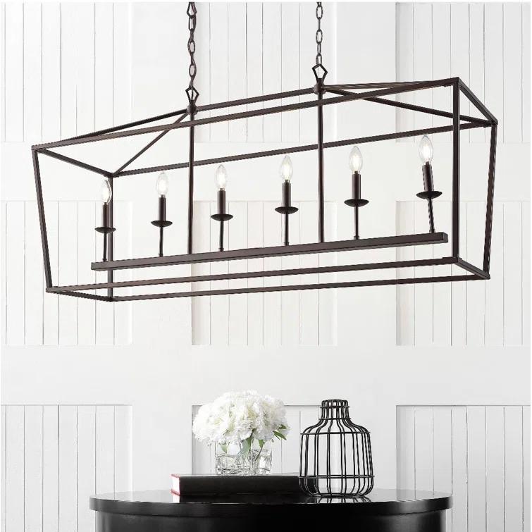 Pagoda 49" Linear 6-Bulb Lantern Metal LED Pendant, Oil Rubbed Bronze