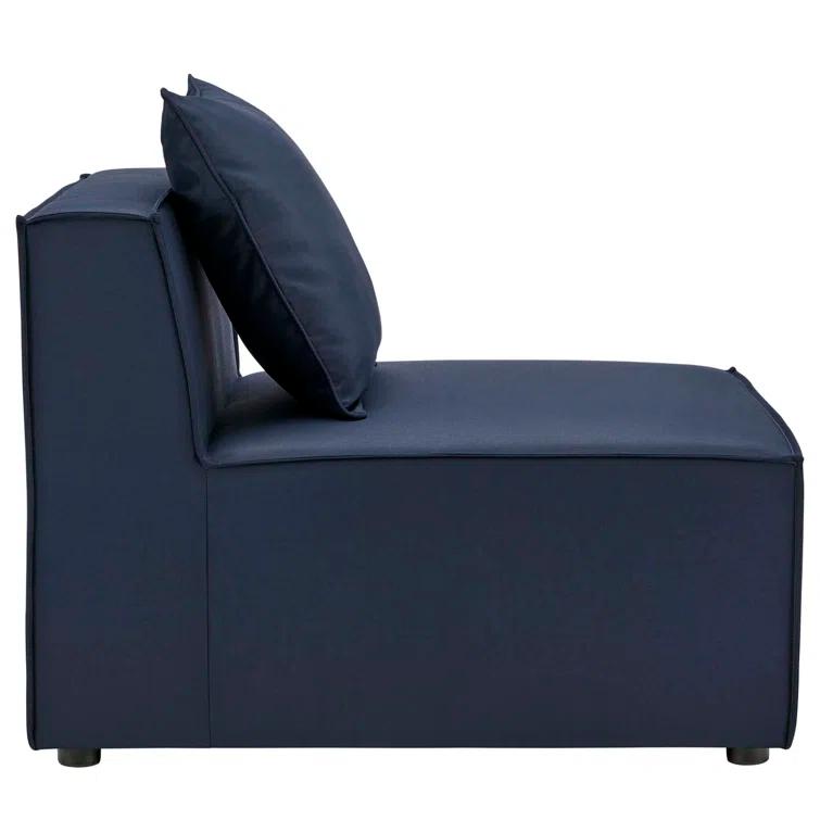 Modway Saybrook Fabric Upholstered Outdoor Patio Sofa Armless Chair in Navy Blue