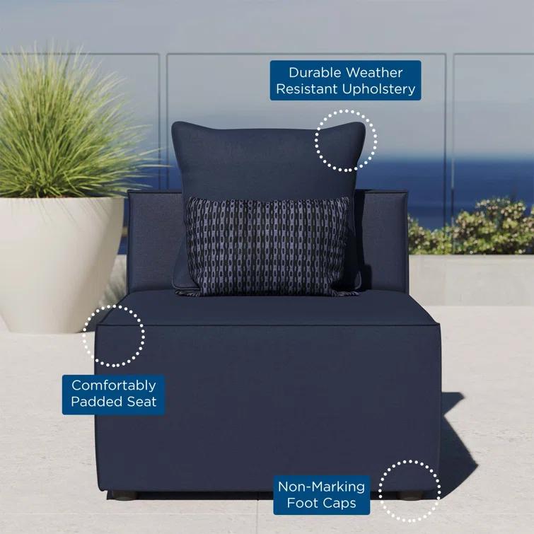 Modway Saybrook Fabric Upholstered Outdoor Patio Sofa Armless Chair in Navy Blue