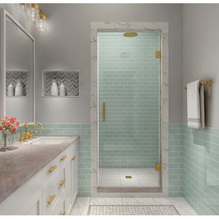 Aston Kinkade XL 33.25" - 33.75" W x 80" H Hinged Frameless Shower Door SDR997EZ-BG-33580