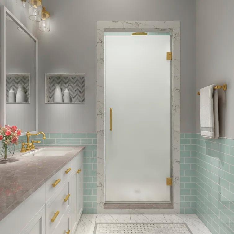Kinkade XL 37.25" - 37.75" W x 80" HHinged Frameless Shower Door with Ultra-Bright Frosted Glass