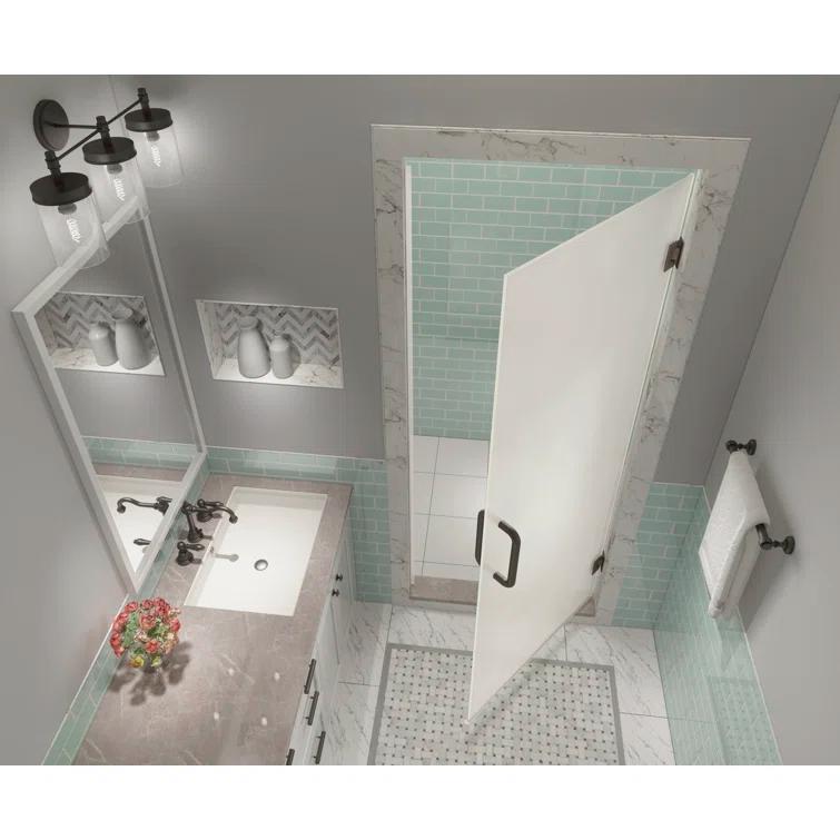 Kinkade XL 32.75"-33.25" W x 80" H Hinged Frameless Shower Door with Ultra-Bright Frosted Glass