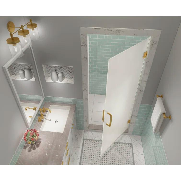 Kinkade XL 37.25" - 37.75" W x 80" HHinged Frameless Shower Door with Ultra-Bright Frosted Glass