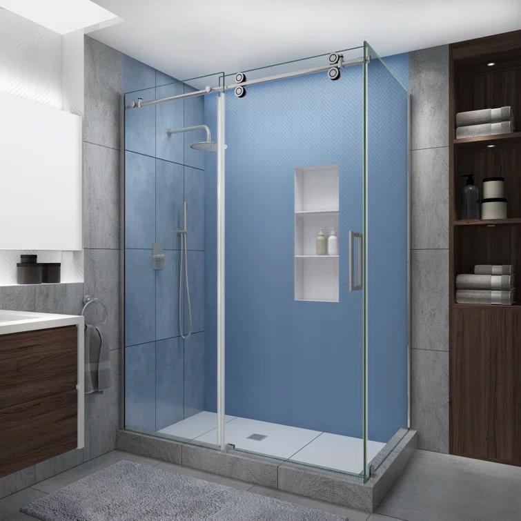 Langham XL 56" - 60" W x 38" D x 80" H Frameless Rectangle Sliding Shower Enclosure