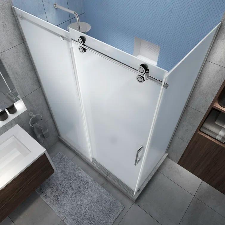 Langham XL 68" - 72" W x 32" D x 80" H Frameless Rectangle Sliding Shower Enclosure, Frosted Glass