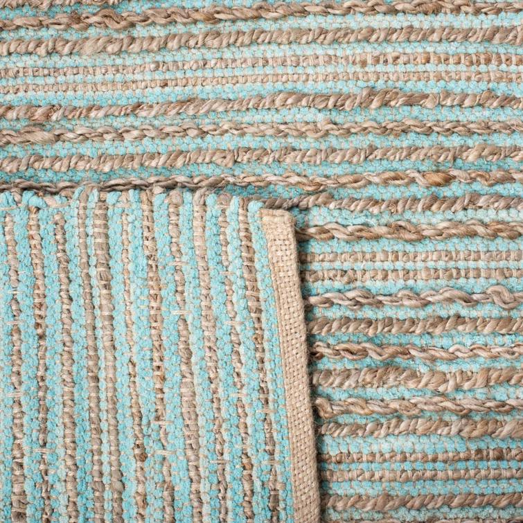 Winthrop Hand Woven Jute/Cotton Striped Rug in Aqua