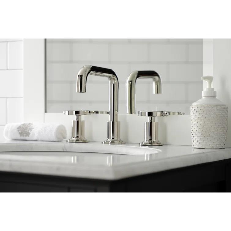 Kingston Brass Belknap Two-Handle 3-Hole Deck Mount Widespread Bathroom Faucet with Push Pop-Up Drain