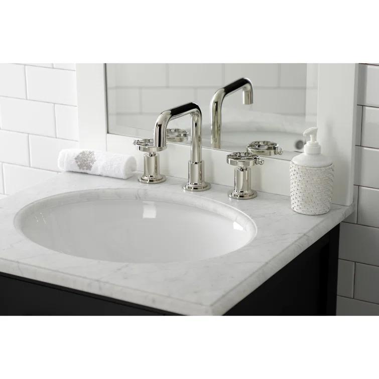 Kingston Brass Belknap Two-Handle 3-Hole Deck Mount Widespread Bathroom Faucet with Push Pop-Up Drain