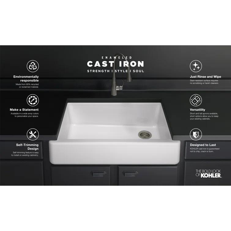 Whitehaven® Self-Trimming 32-1/2" L x 21-9/16" W x 9-5/8" Under-Mount Single-Bowl Sink with Short Apron