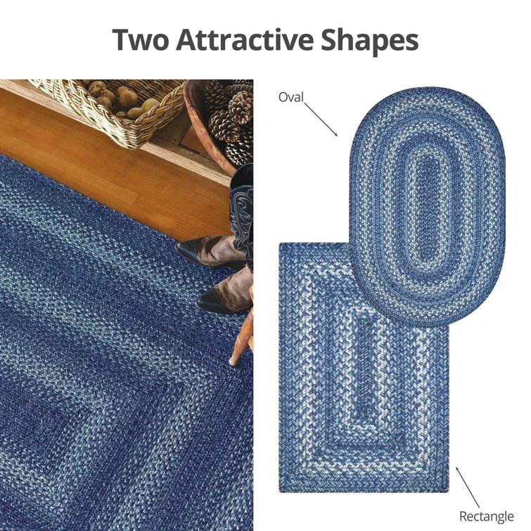 Damell Braided Non-Shedding Reversible Jute Blue Rug