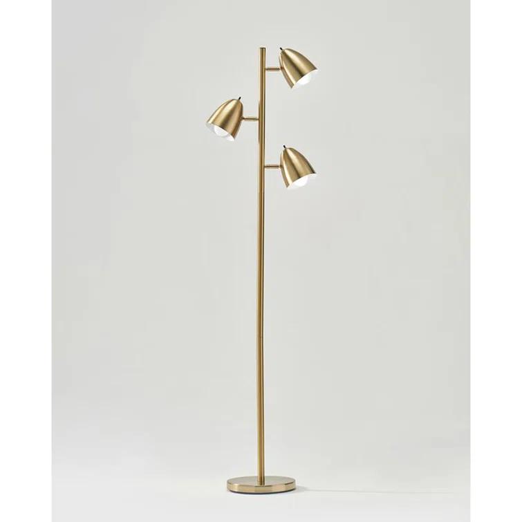 Brightech Jacob 64" Modern 3-Light Adjustable LED Floor Lamp with Gold Brass Finish and Metal Cone Shades, Bulbs Included