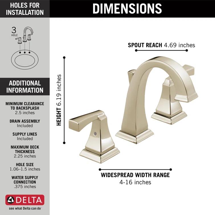 Dryden Widespread Bathroom Faucet 3 Hole, 2-handle Bathroom Sink Faucet with Drain Assembly