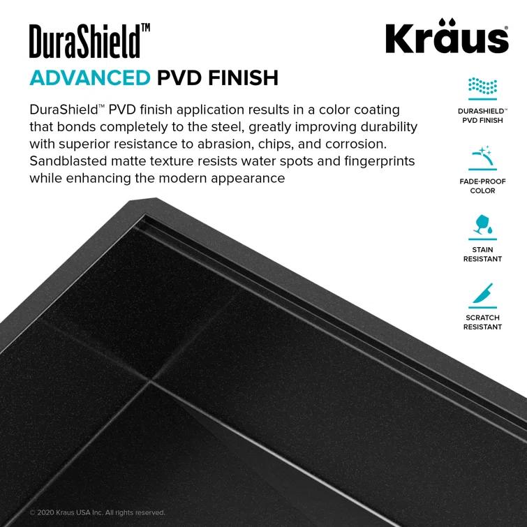 KRAUS Kore™ Workstation 33" L Farmhouse Apron Front 16 Gauge Black Stainless Steel Single Bowl Kitchen Sink