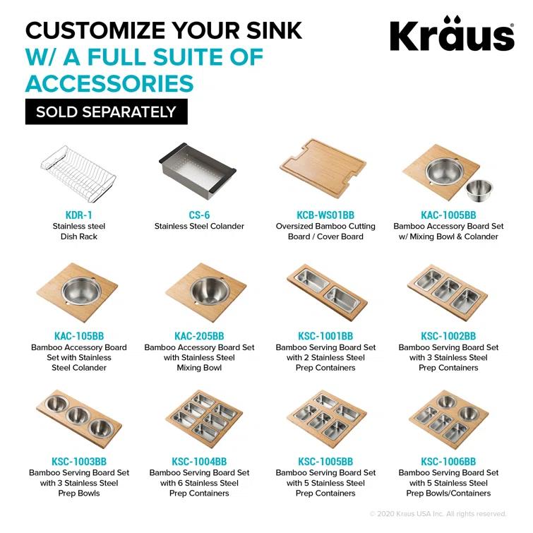 KRAUS Kore™ Workstation 33" L Farmhouse Apron Front 16 Gauge Black Stainless Steel Single Bowl Kitchen Sink