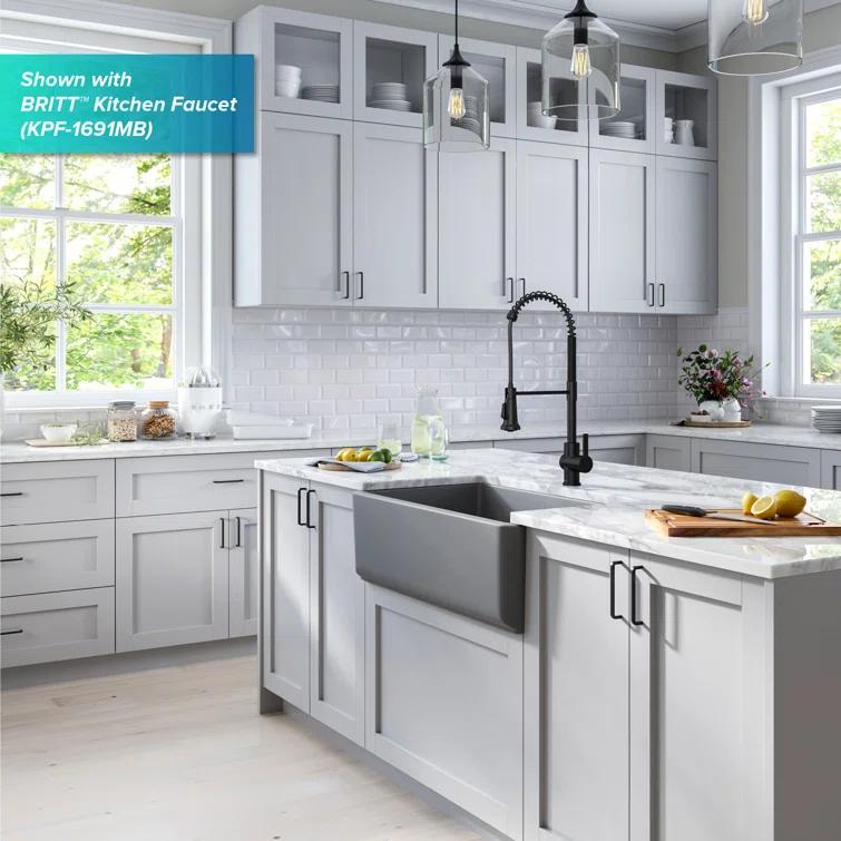KRAUS Turino™ Reversible 33-inch L Fireclay Farmhouse Flat Apron Front Single Bowl Kitchen Sink with Bottom Grid