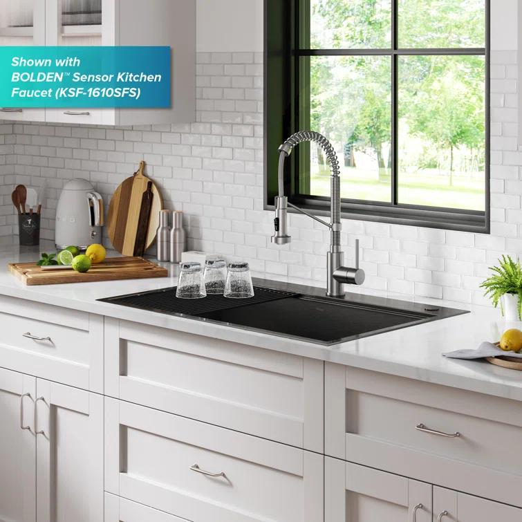 KRAUS Kore™ Workstation 33" L Top Mount Drop-In 16 Gauge Black Stainless Steel Single Bowl Kitchen Sink