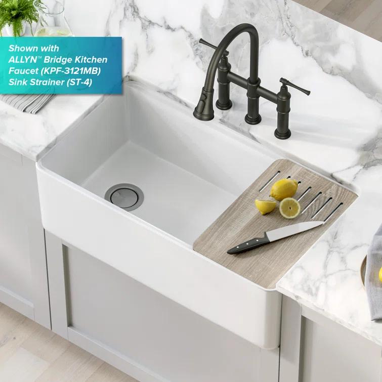 KRAUS Turino™ Workstation 33" L Farmhouse Reversible Apron Front Fireclay Single Bowl Kitchen Sink