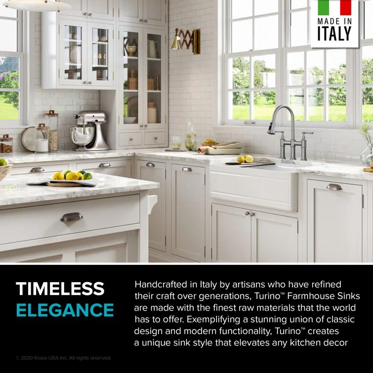 KRAUS Turino™ Workstation 33" L Farmhouse Reversible Apron Front Fireclay Single Bowl Kitchen Sink