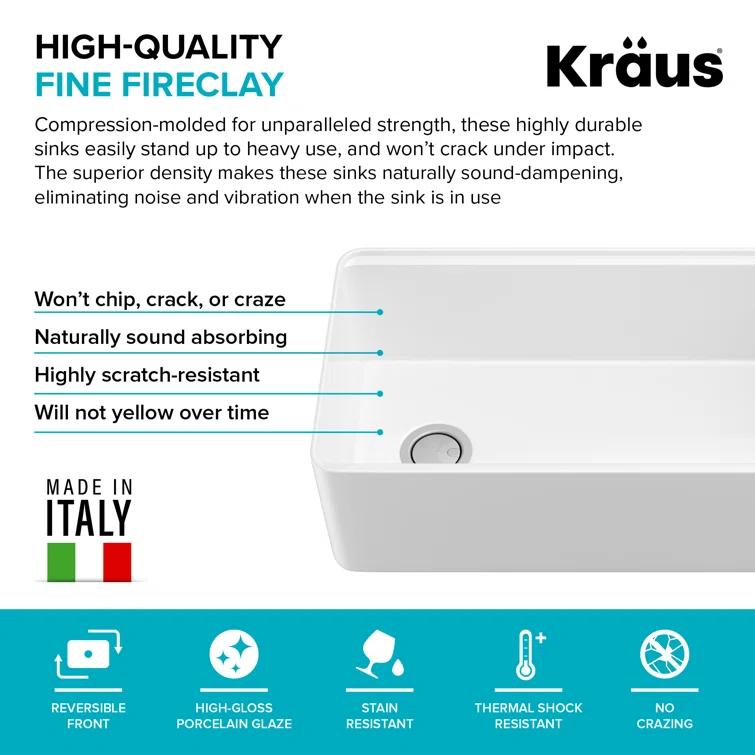 KRAUS Turino™ Workstation 33" L Farmhouse Reversible Apron Front Fireclay Single Bowl Kitchen Sink