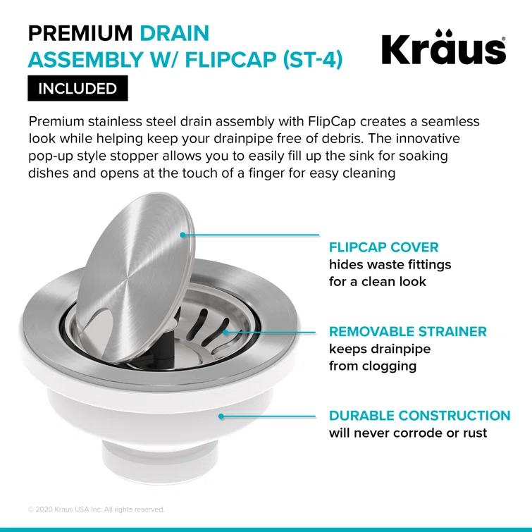 KRAUS Turino™ Workstation 33" L Farmhouse Reversible Apron Front Fireclay Single Bowl Kitchen Sink